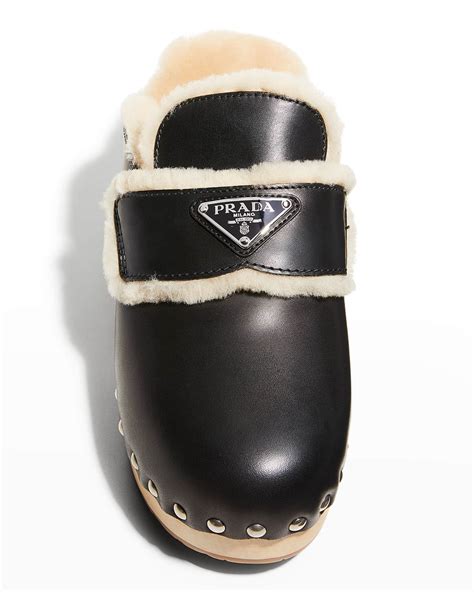 prada shearling mules|prada leather logo mules 40.5.